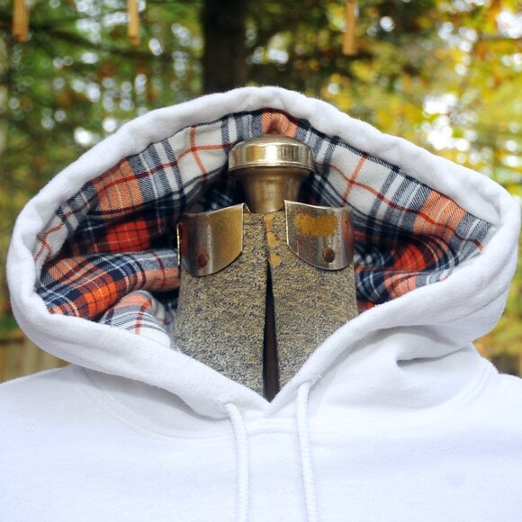 PHOTOGRAPHER Preme Upcycled Reconstructed Hoodie Sweatshirt XL Plaid Sleeves - Picture 5 of 10